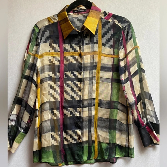 Luisa Cerano 100% Silk colour block checkered blouse Sz 6 - Picture 2 of 11
